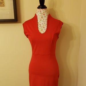 Red rolla coster pencil skirt dress v neck